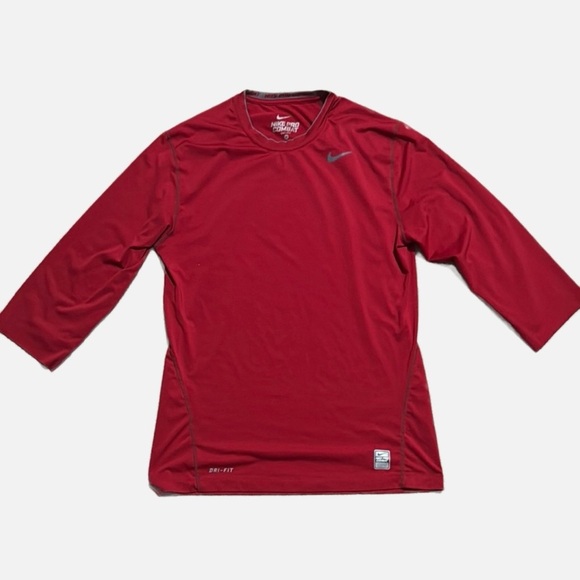 Nike Pro Dri-FIT Compression Shirt Men's M Red Long Sleeve Fitted Base Layer - Picture 1 of 11